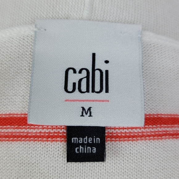 CAbi Orange And White Striped Stroll Long Open Face Cardigan/Duster Sweater Sz M - Picture 14 of 16